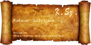 Kehrer Szíriusz névjegykártya